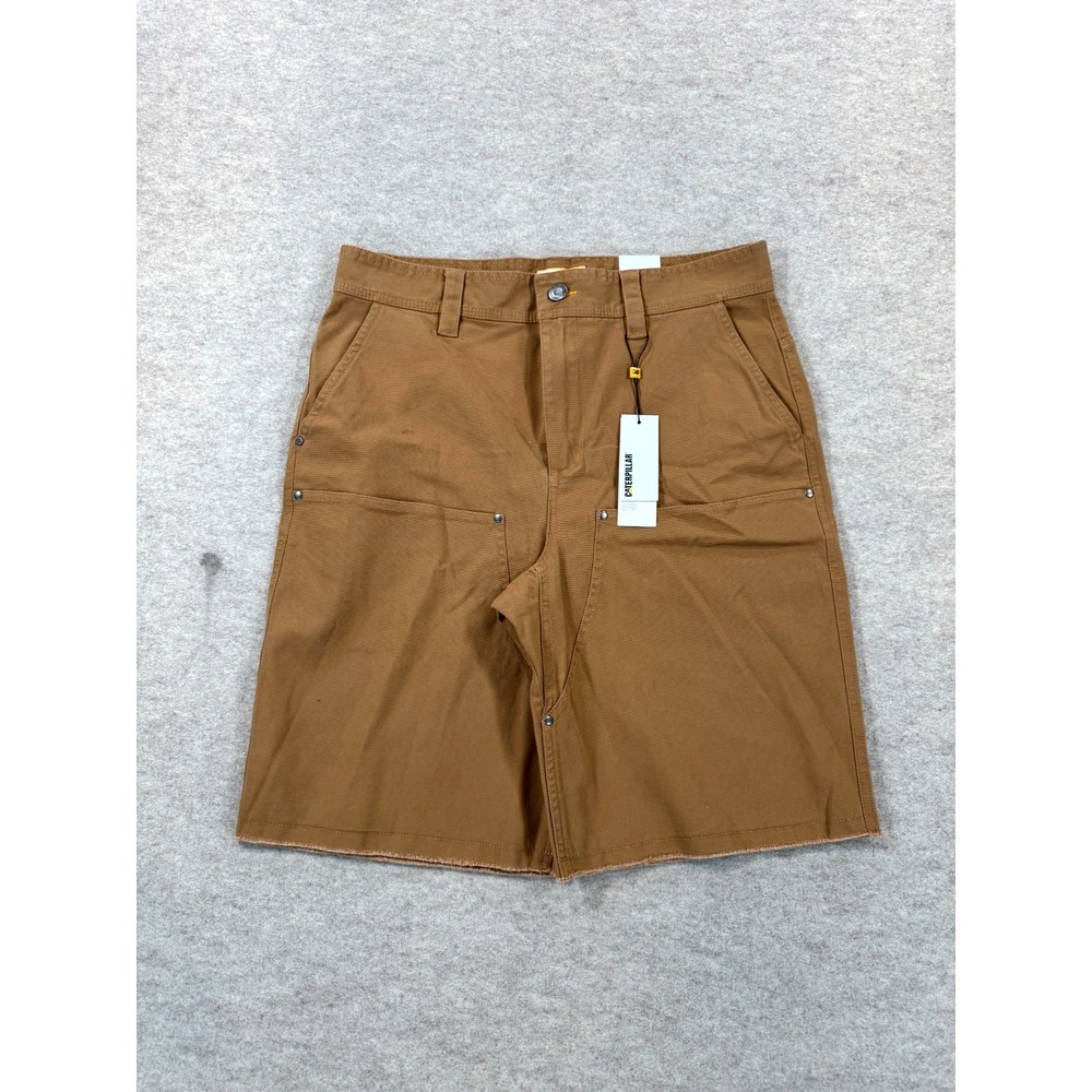 Caterpillar Workwear Utility Shorts Mens 32W Brown Cotton Logo Stretch Raw Hem